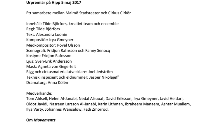 Cirkus Cirkör och Malmö Stadsteater bjuder in till pressmöte inför urpremiären av MOVEMENTS