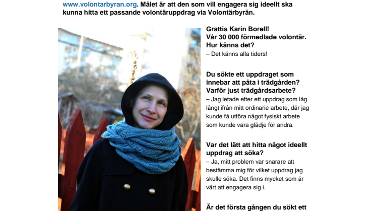 Karin Borell Volontärbyråns 30 000 förmedlade volontär! 