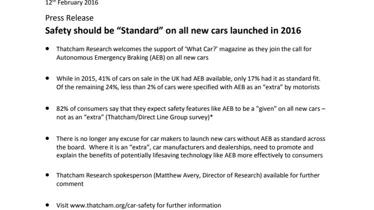 Safety should be “Standard” on all new cars launched in 2016