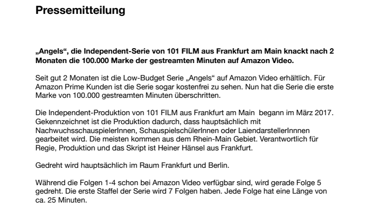 „Angels“, die Independent-Serie aus von 101 FILM aus Frankfurt am Main erfolgreich bei Amazon Video