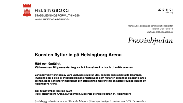Pressinbjudan - konstverk till Helsingborg Arena
