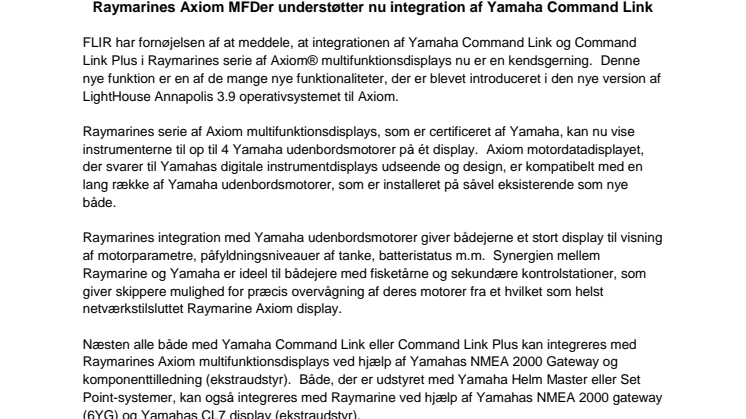 Raymarines Axiom MFDer understøtter nu integration af Yamaha Command Link 