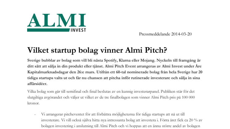 ​Vilket startup bolag vinner Almi Pitch?
