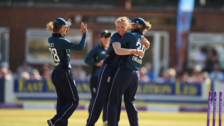Katie George celebrates her second ODI wicket. Photo: Getty Images