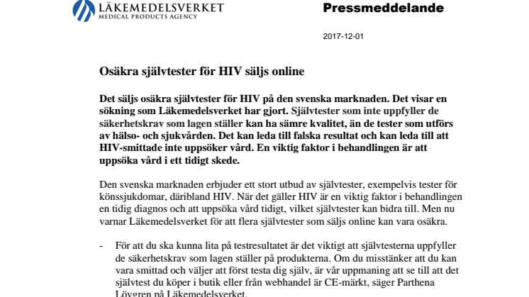 Osäkra självtester för HIV säljs online