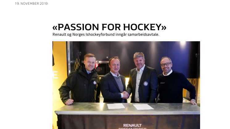 Renault og Norges Ishockeyforbund inngår samarbeidsavtale