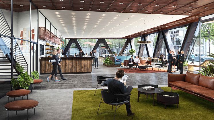 I expansiva Hyllie i Malmö byggs kontorsfastigheten Eminent, som blir en av Nordens första Wellregistrerade byggnad. Kanzoi Arkitekter har formgett byggnaden och Skanska har byggt. Bild: Kanzoi Arkitekter