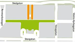Karta över gågatan i Umeå.