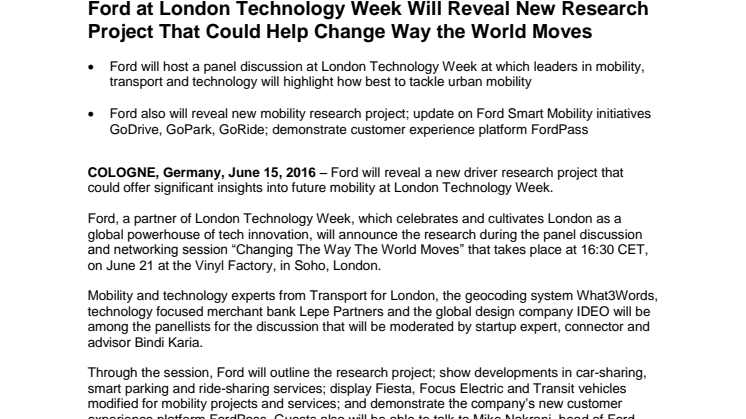 Ford afslører nyt projekt ved London Technology Week