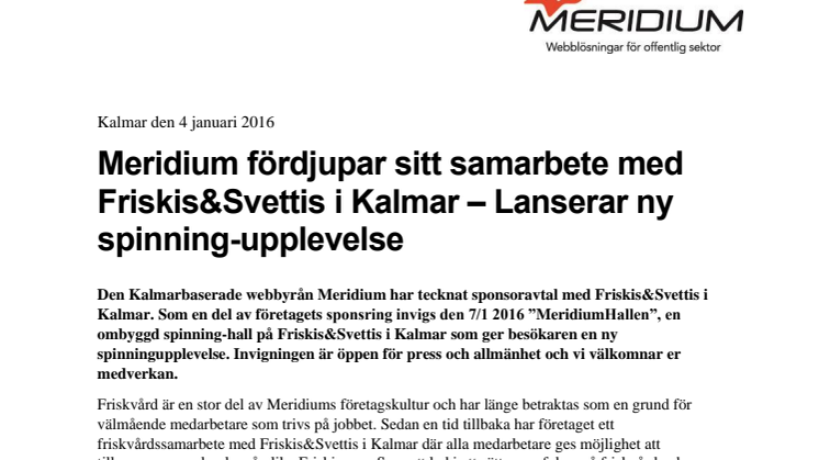 Meridium fördjupar sitt samarbete med Friskis&Svettis i Kalmar – Lanserar ny spinning-upplevelse
