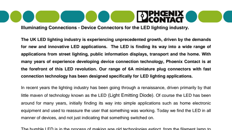 Illuminating Connections - Device Connectors for the LED lighting industry.