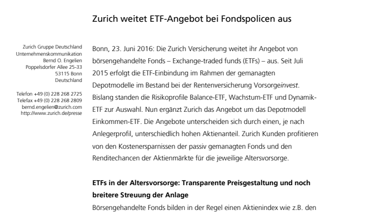 Zurich weitet ETF-Angebot bei Fondspolicen aus