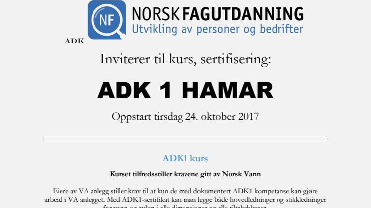 ADK 1 kurs på Hamar - 24 oktober 2017