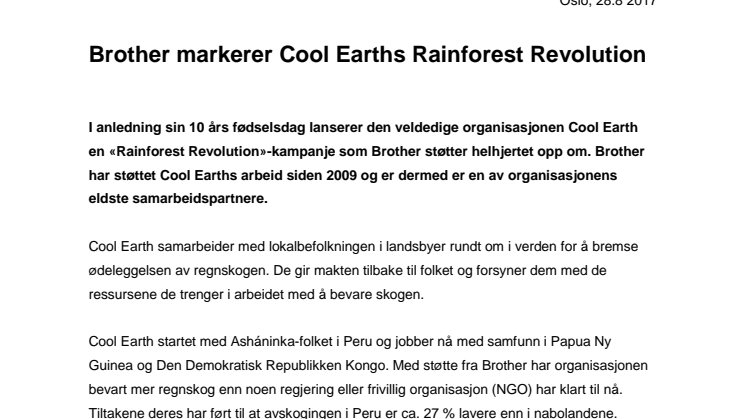 Brother markerer Cool Earths Rainforest Revolution