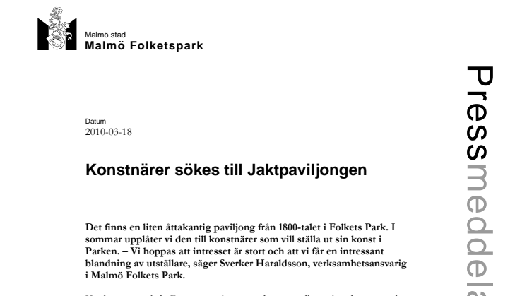 Konstnärer sökes till Jaktpaviljongen