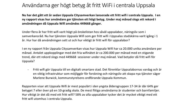 Användarna ger högt betyg åt fritt WiFi i centrala Uppsala