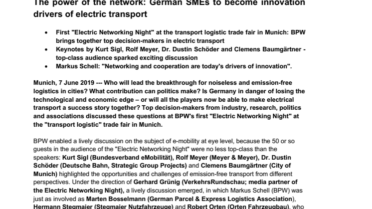 The power of the network: German SMEs to become innovation drivers of electric transport