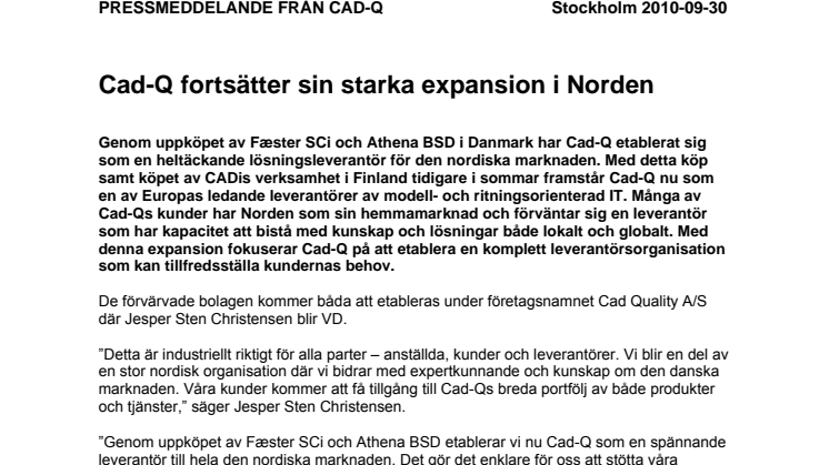 Cad-Q fortsätter sin starka expansion i Norden
