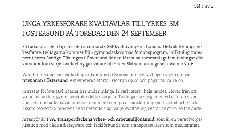 Unga yrkesförare kvaltävlar till Yrkes-SM i Östersund på torsdag den 24 september