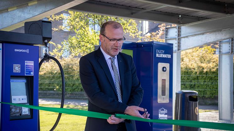 Dundee City Councillor Mark Flynn, Convener of City Development, officially opening the new Clepington Road Hub in Dundee, Scotland, on 25 April 2023.