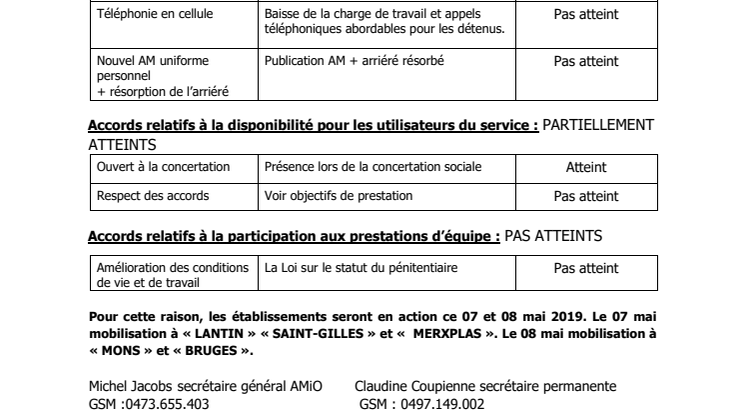 CGSP AMIO - Préavis de grève à LANTIN et MONS pour les 7 et 8 mai 2019