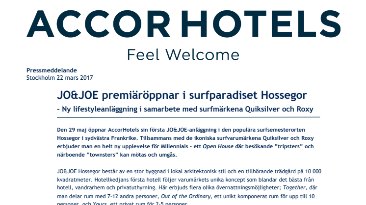 JO&JOE premiäröppnar i surfparadiset Hossegor  – Ny lifestyleanläggning i samarbete med surfmärkena Quiksilver och Roxy