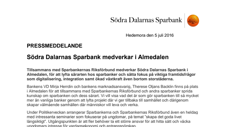 Södra Dalarnas Sparbank medverkar i Almedalen