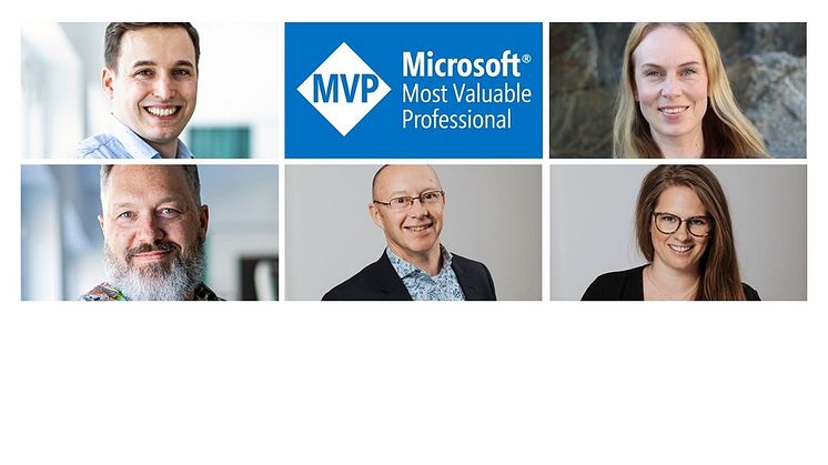 Benedikt Bergmann, Carina Claesson, Gustaf Westerlund, Jonas Rapp och Sara Lagerquist. Microsoft MVP 2021.