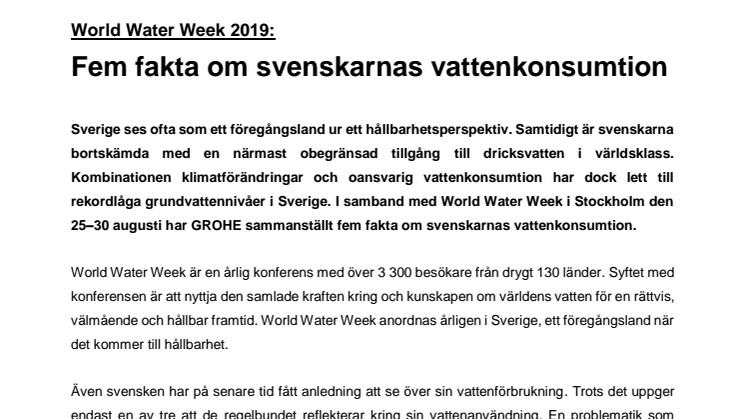 World Water Week 2019: Fem fakta om svenskarnas vattenkonsumtion