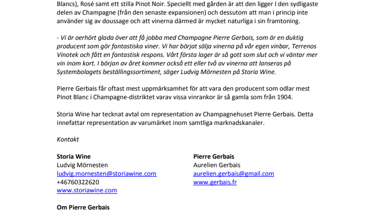 Pierre Gerbais Champagne ny producent hos Storia Wine 