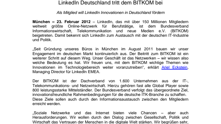 LinkedIn Deutschland tritt dem BITKOM bei