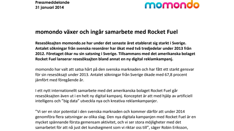momondo växer och ingår samarbete med Rocket Fuel