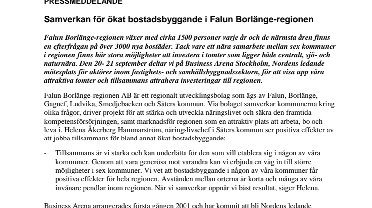 Samverkan för ökat bostadsbyggande i Falun Borlänge-regionen