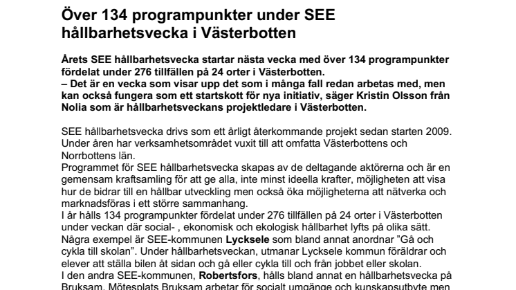 Över 134 programpunkter under SEE hållbarhetsvecka i Västerbotten