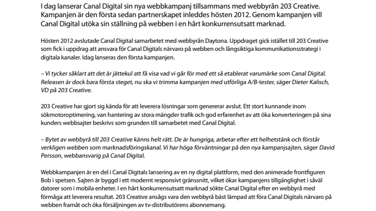 203 Creative lanserar Canal Digitals nya webbkampanj