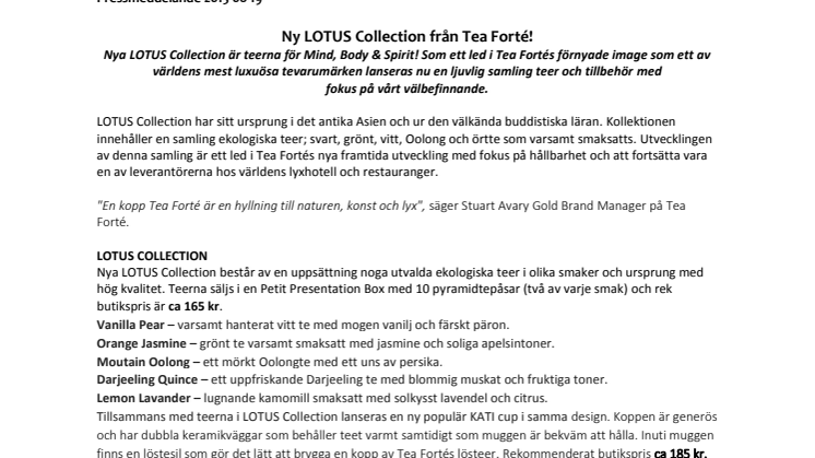 Ny LOTUS Collection från Tea Forté!