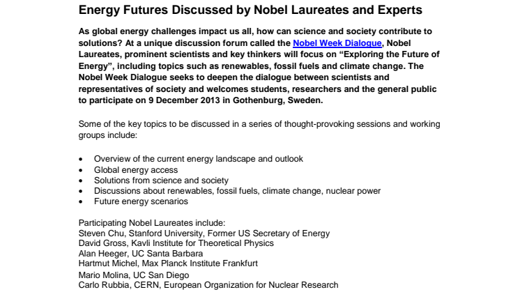 Energy Futures Discussed by Nobel Laureates and Experts
