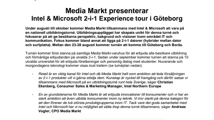 Media Markt presenterar Intel & Microsoft 2-i-1 Experience tour i Göteborg