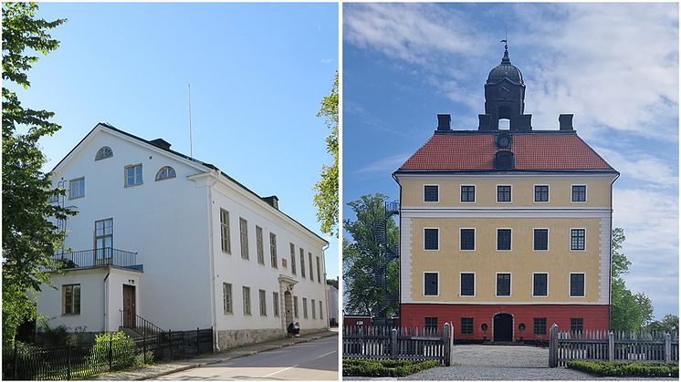 Gamleby tingshus, Västervik, och Ängsö Slott, Västerås, är två byggnadsverk av stort kulturhistoriskt värde som har tilldelats medel av Vitterhetsakademien. Foto: Kalmar läns museum och Westmannastiftelsen.