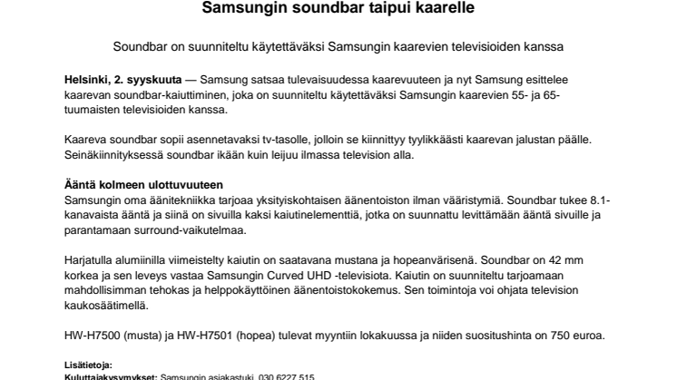 Samsungin soundbar taipui kaarelle