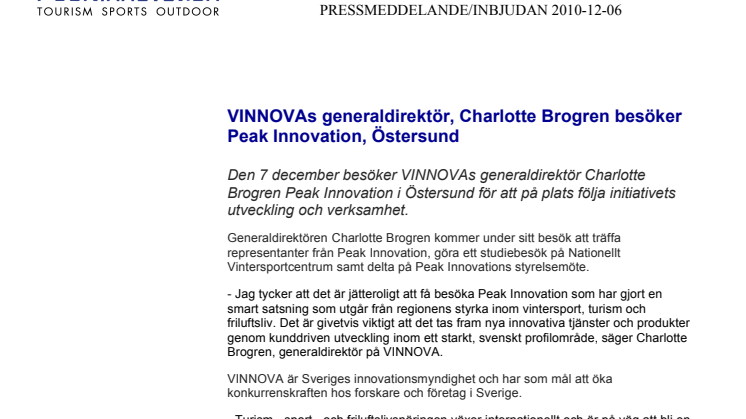 VINNOVAs generaldirektör, Charlotte Brogren besöker Peak Innovation, Östersund