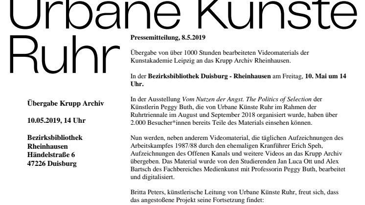 Übergabe des digitalisierten Krupp Archivs am 10.5., 14 Uhr in Duisburg