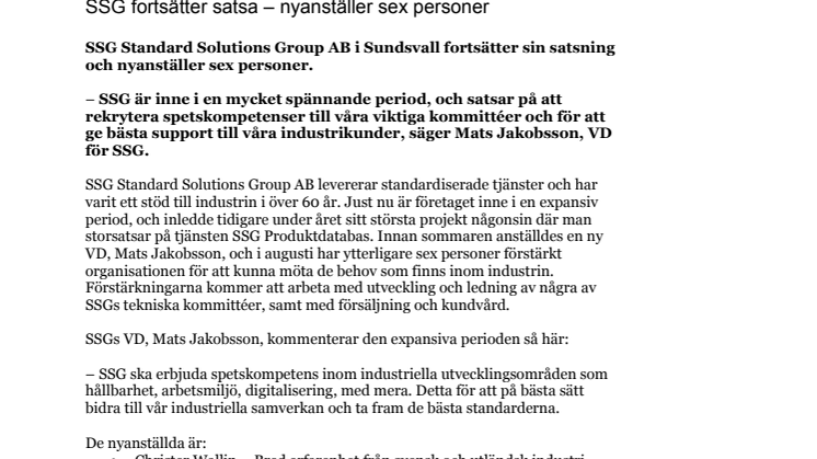 SSG fortsätter satsa – nyanställer sex personer