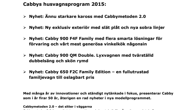 Cabbys husvagnsprogram 2015