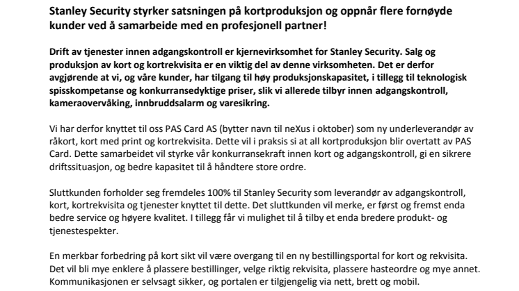 Stanley Security velger PAS Card - neXus