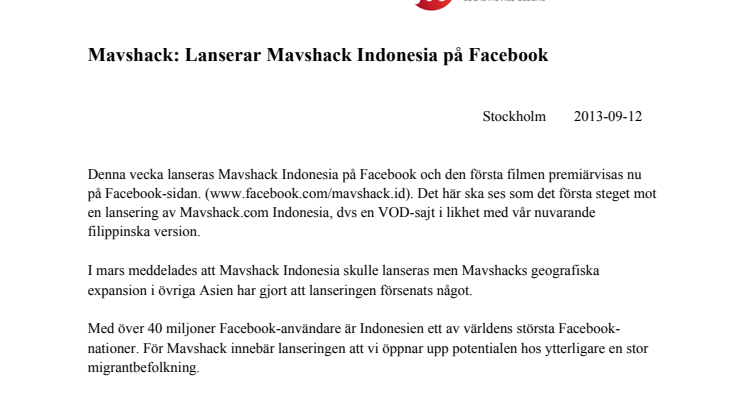 Lanserar Mavshack Indonesia på Facebook