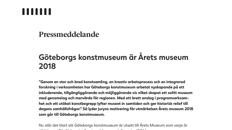 Göteborgs konstmuseum är Årets museum 2018!