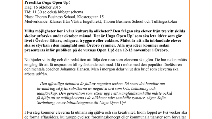Pressinbjudan: Kick-off för Unga Open Up! i Örebro