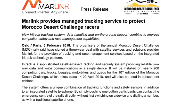 Marlink provides managed tracking service to protect Morocco Desert Challenge racers