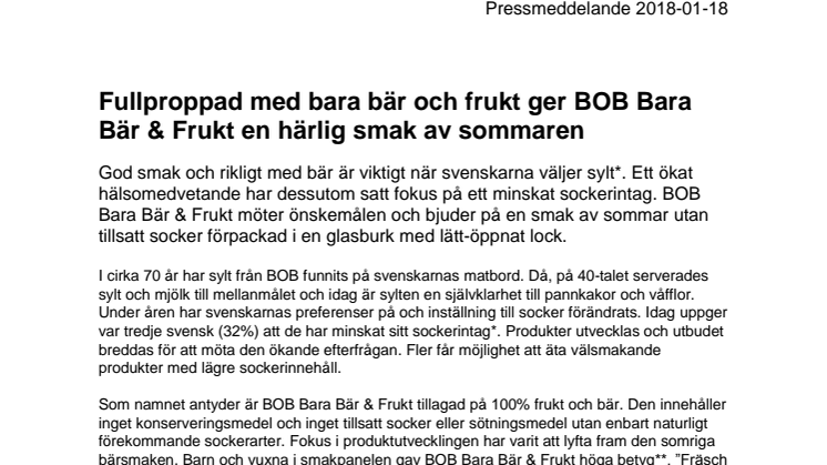 Fullproppad med bara bär och frukt ger BOB Bara Bär & Frukt en härlig smak av sommaren